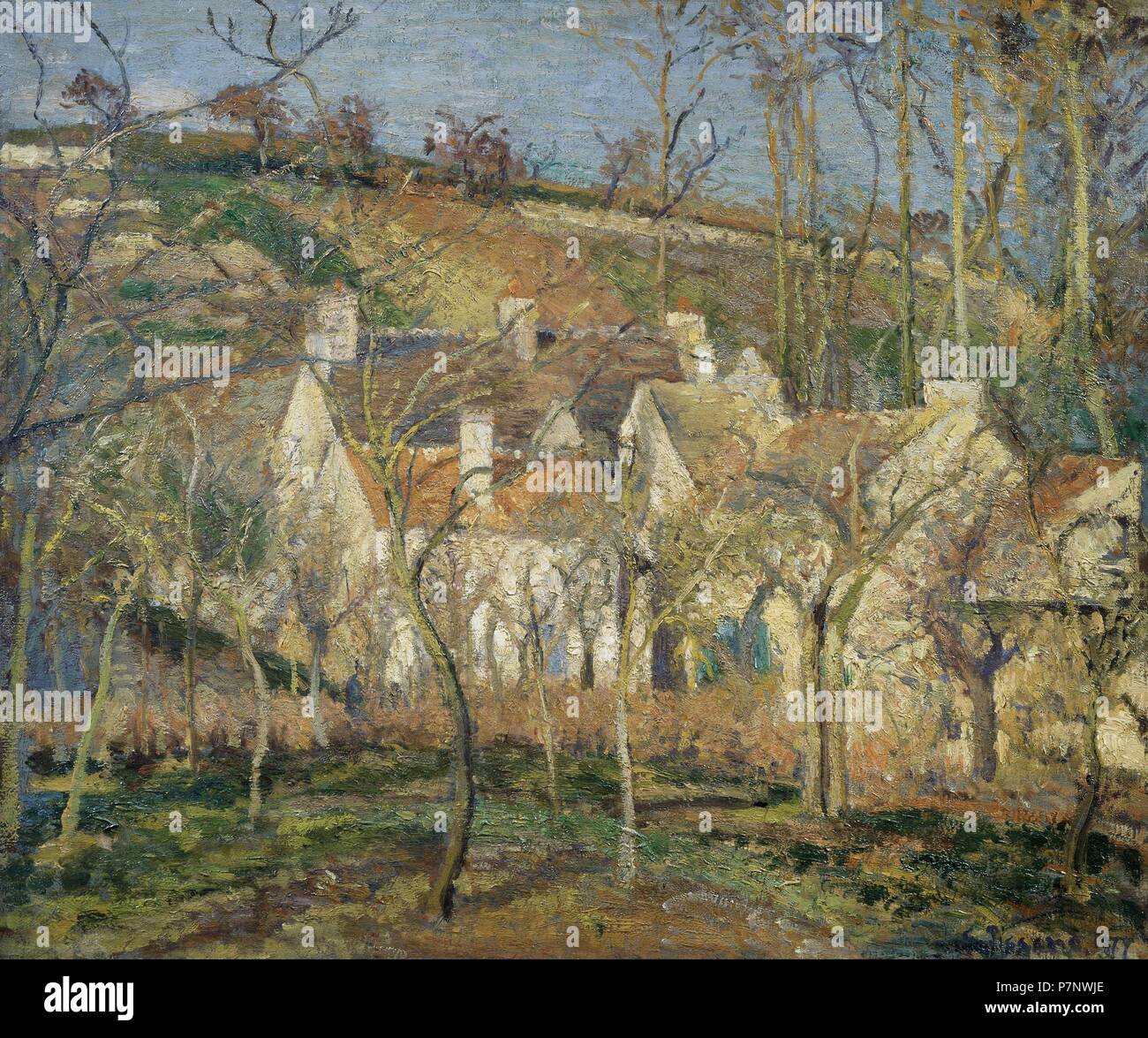 Camille Pissarro (1830-1930). Tetti rossi, angolo di villaggio, effetti d'inverno. 1877. Stile impressionista. Il Museo d' Orsay. Parigi. La Francia. Foto Stock