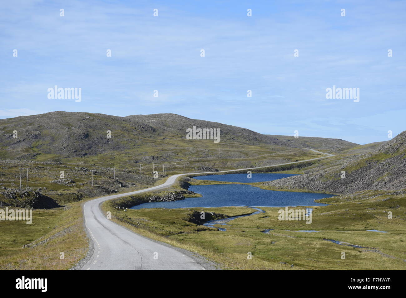 Norwegen, Nordkap, Nordkapp, Straße, Gjesvaer, Magerøya, Magerøy, Honningsvåg, E69, E 69, Tundra, Insel, vedere, Tümpel, Moor, Landstraße, Fv 8038, 8038, Foto Stock