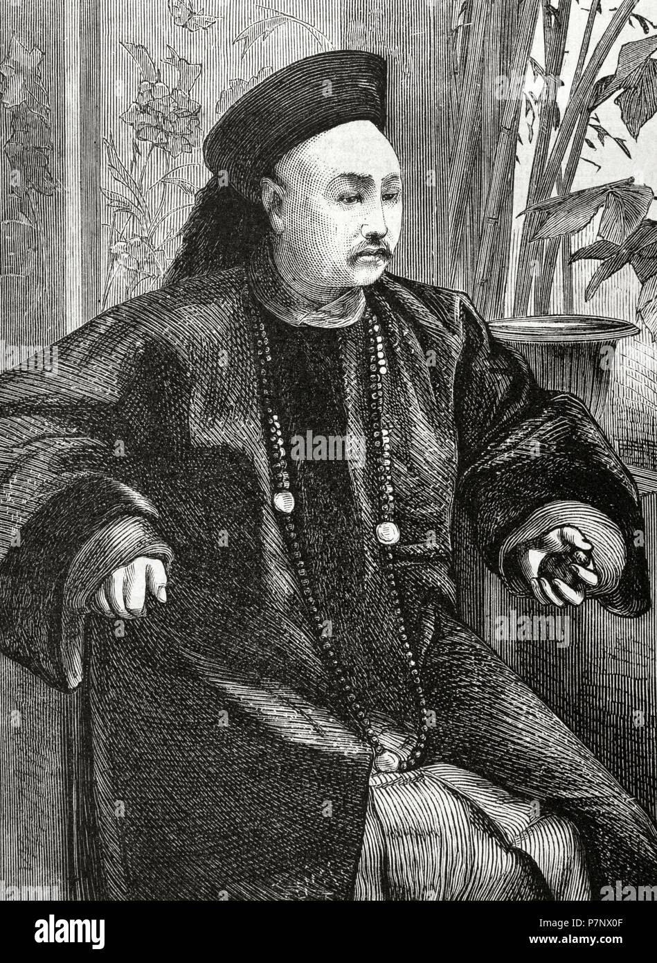 Chum come governatore della città cinese di Tientsin o Tianjin durante la Seconda Guerra di oppio (1856-1860). Ritratto. Incisione. 'La Ilustracion Española y Americana ", 1870. Foto Stock