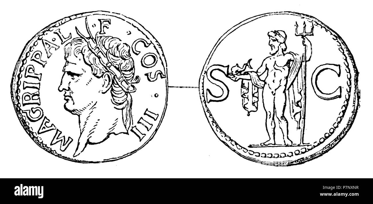 Ore medaglia con il ritratto di Agrippa (Marcus Vipsanius Agrippa). Berlin Coin Cabinet, 1899 Foto Stock