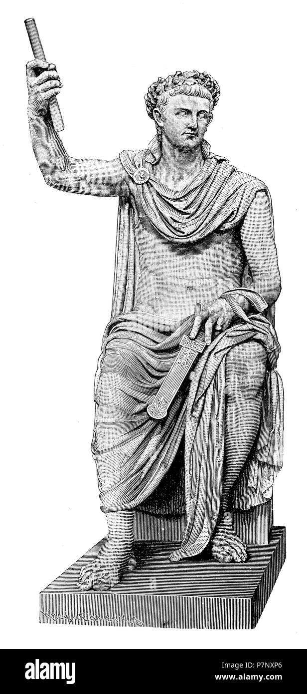 Tiberio. Antica statua in marmo nel Museo del Vaticano, 1899 Foto Stock