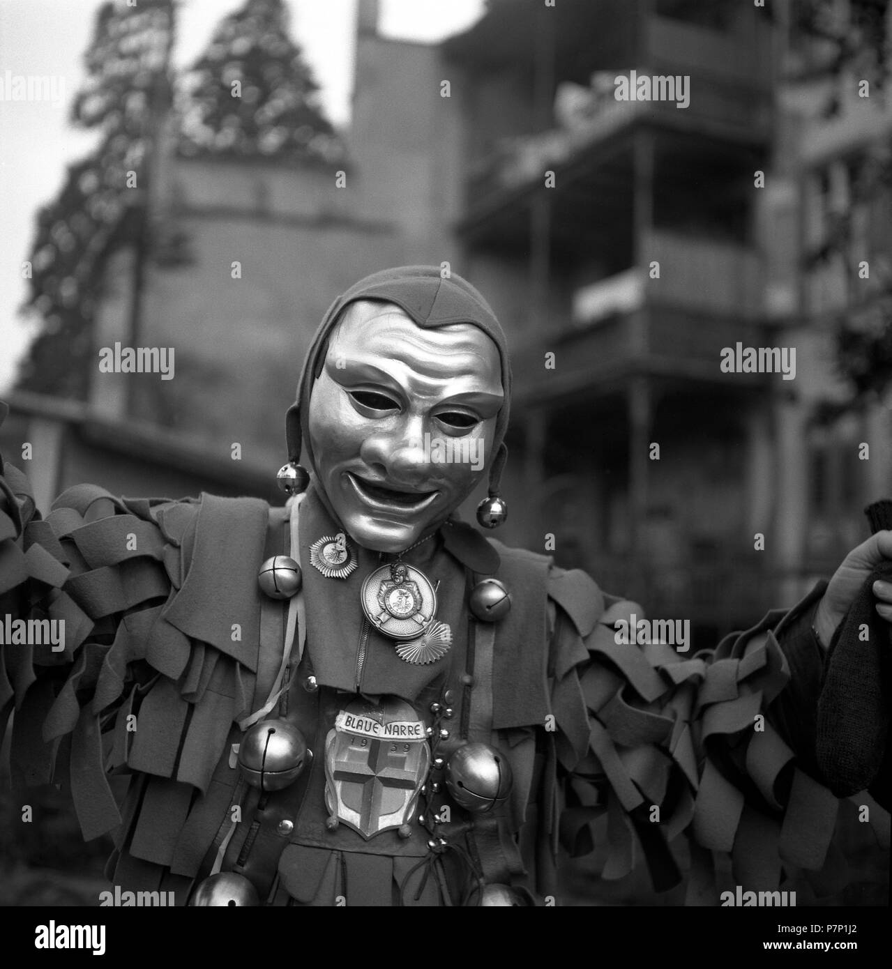 Uomo con maschera, carnevale, intorno al 1950, Freiburg, Germania Foto Stock