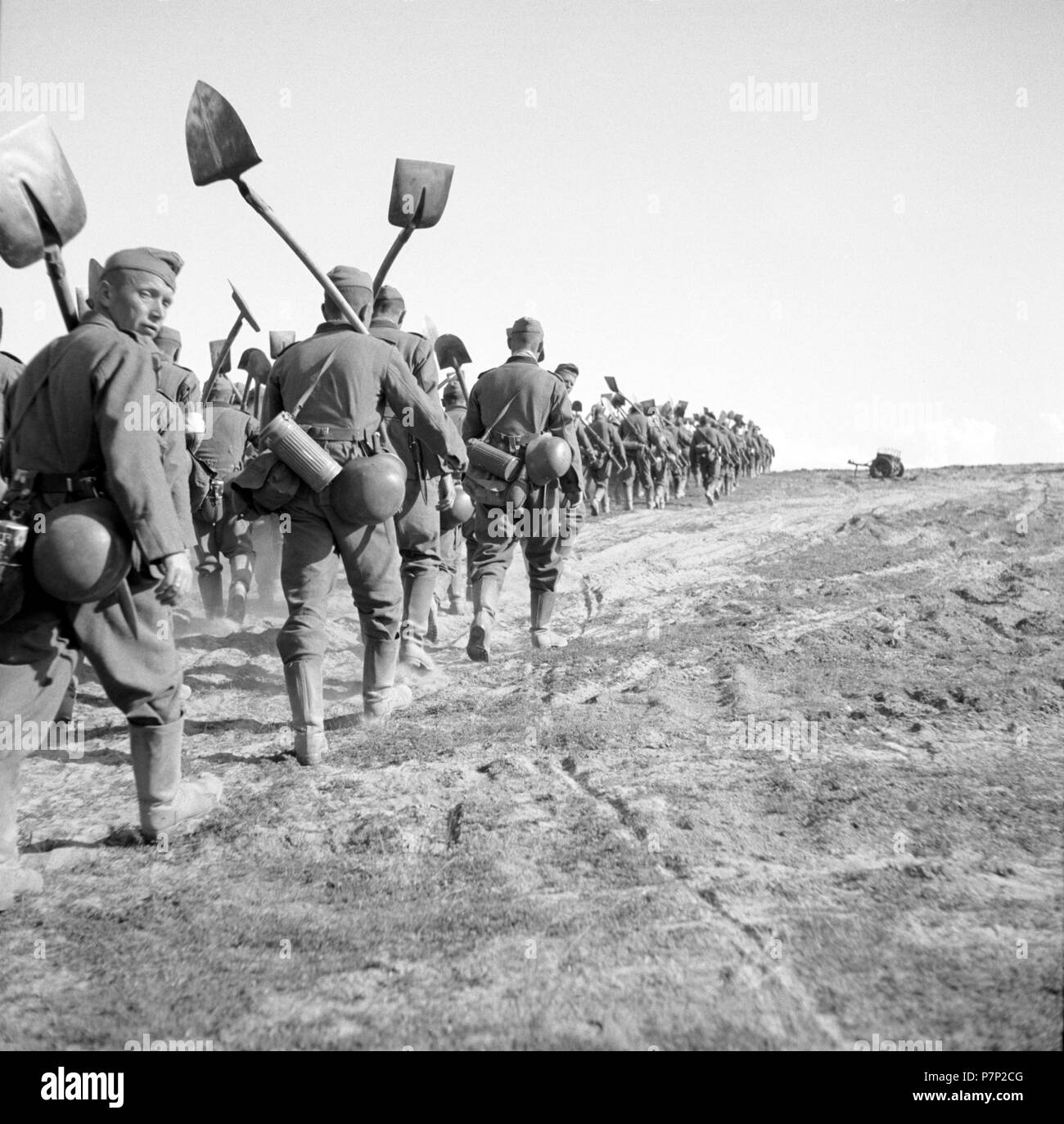 Attacco contro l'Unione Sovietica, Operazione Barbarossa, didascalia originale: Baukompanie bei Stolpce, Bielorussia Foto Stock