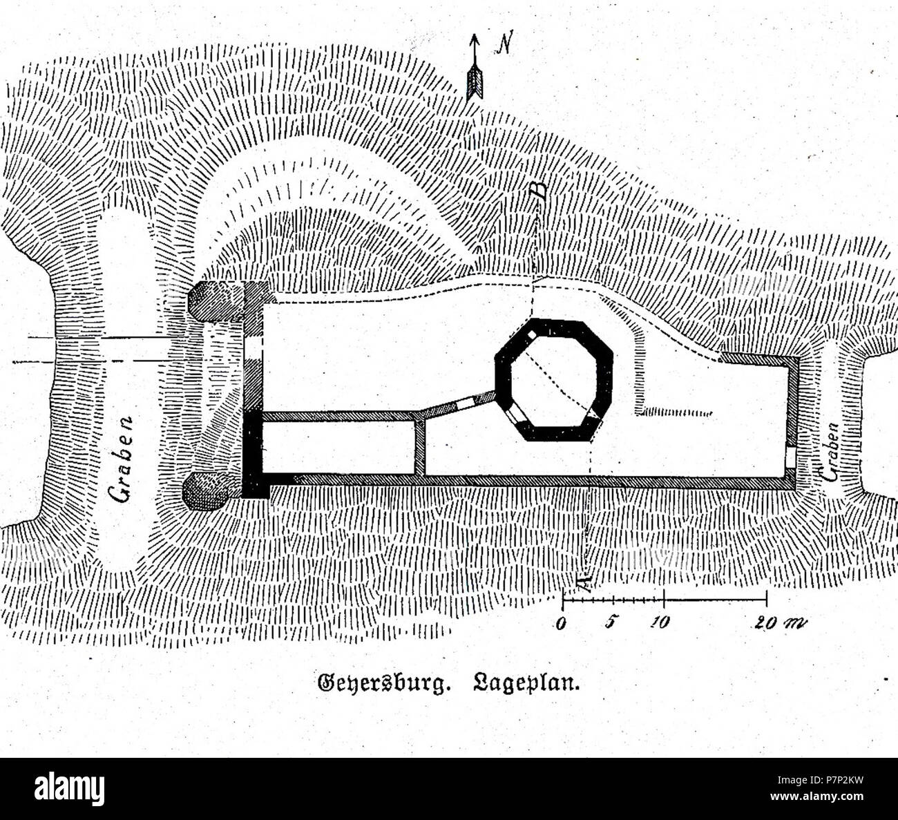 240 Lageplan der Burgruine Geyersburg, zeitweilig auch genannt Gartenheuslin auf dem capitolo Gebiet der Gemeinde Untermünkheim im Landkreis Schwäbisch Hall Foto Stock