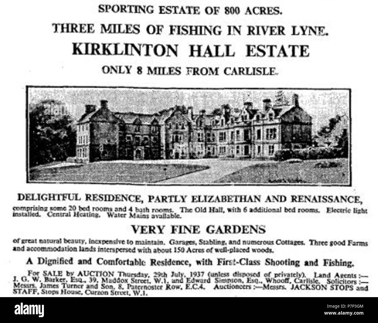 Inglese: Pubblicità per Kirklinton Hall, Carlisle, 1937 . 1937 13 Annuncio per Kirklinton Hall 1937 Foto Stock