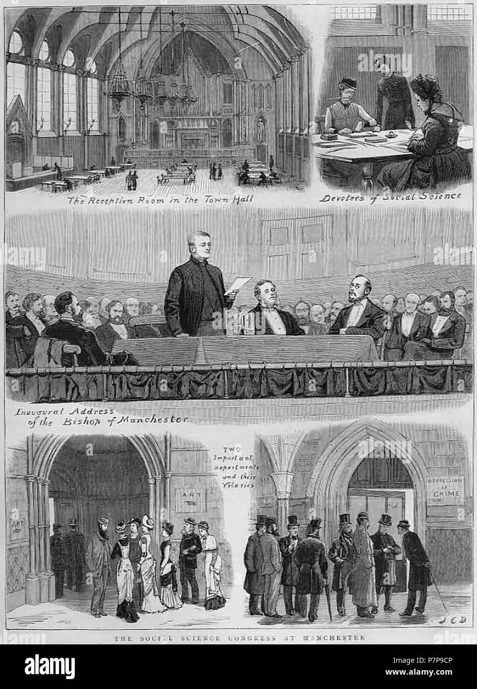 Inglese: Incisione del 1879 Social Science Congress, Manchester, Inghilterra, dall'immagine. 21 ottobre 1879 349 Social Science Congress 1879 Foto Stock