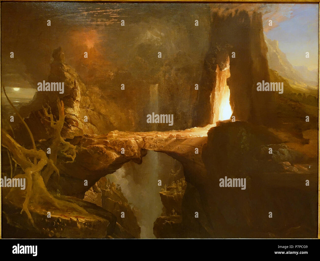 155 ESPULSIONE, chiaro di luna e il fuoco da Thomas Cole, c. 1828 Annuncio, olio su tela - Museo Nacional Centro de Arte Reina Sofía - DSC08700 Foto Stock