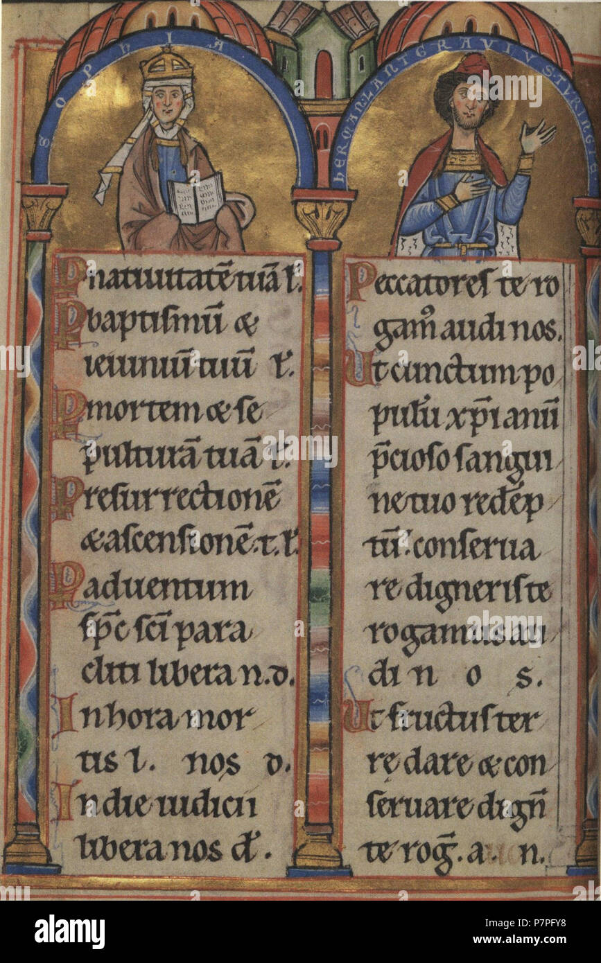 Deutsch: Landgraf Hermann von Thüringen und seine Gemahlin Sophie, Landgrafenpsalter (1211-1213), Stoccarda, Württembergische Landesbibliothek, HB II 24, fol. 174v. Xiii secolo 240 Landgraf0001 Foto Stock