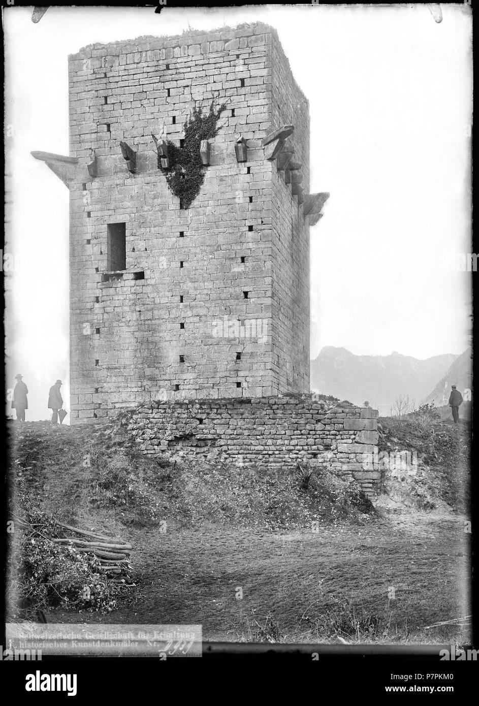 Saint-Triphon, Tour, vue d'ensemble; Vue d'ensemble de la Tour de St-Triphon sur la comune d'Ollon, vestigia du donjon d'onu ancien Château du XIIIe siècle. 1899 80 CH-NB - Saint-Triphon, Tour, vue d'ensemble - Collezione Max van Berchem - EAD-7529 Foto Stock