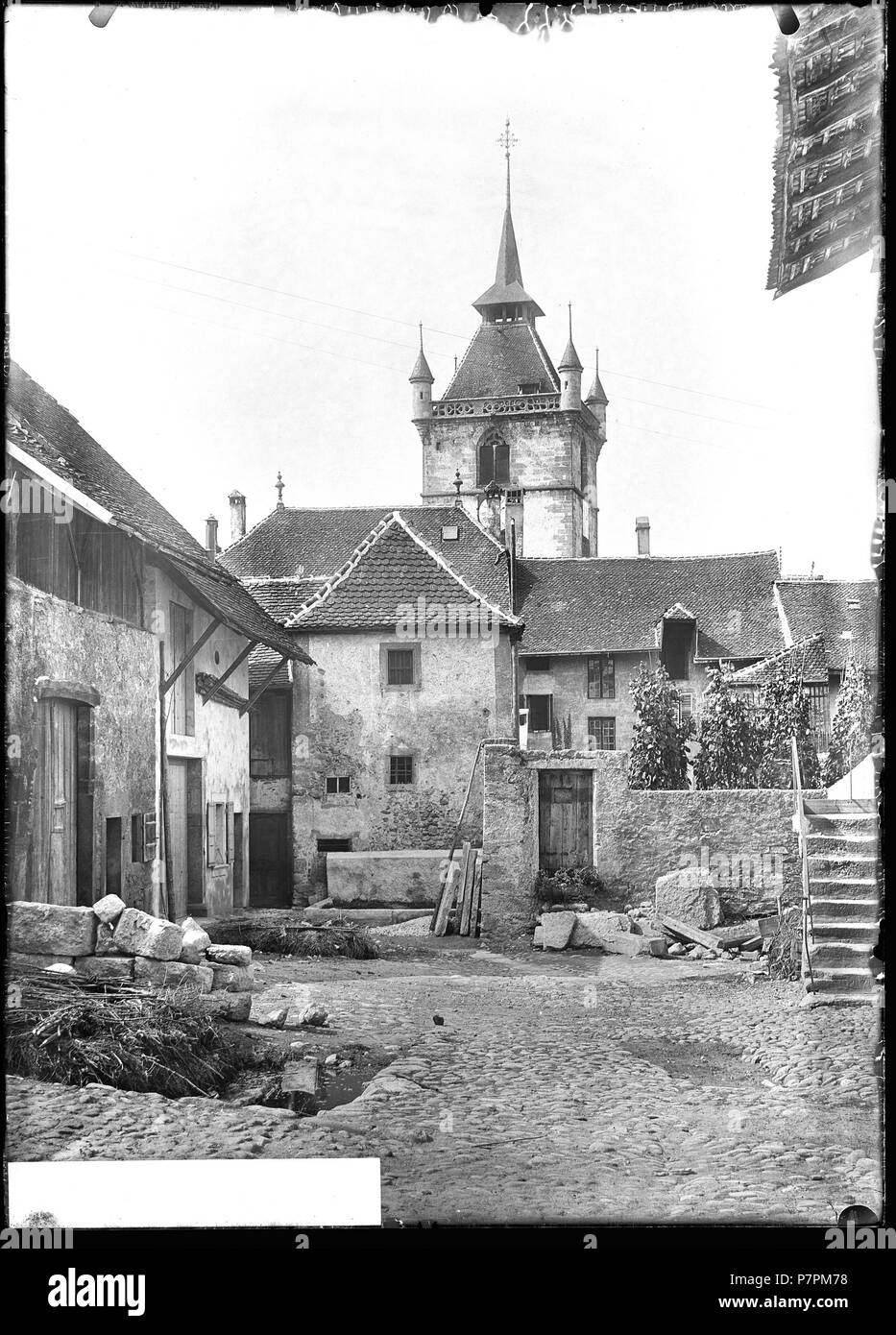 69 CH-NB - Estavayer-le-Lac, église Saint Laurent, Tour, vue partielle - Collezione Max van Berchem - EAD-9422 Foto Stock