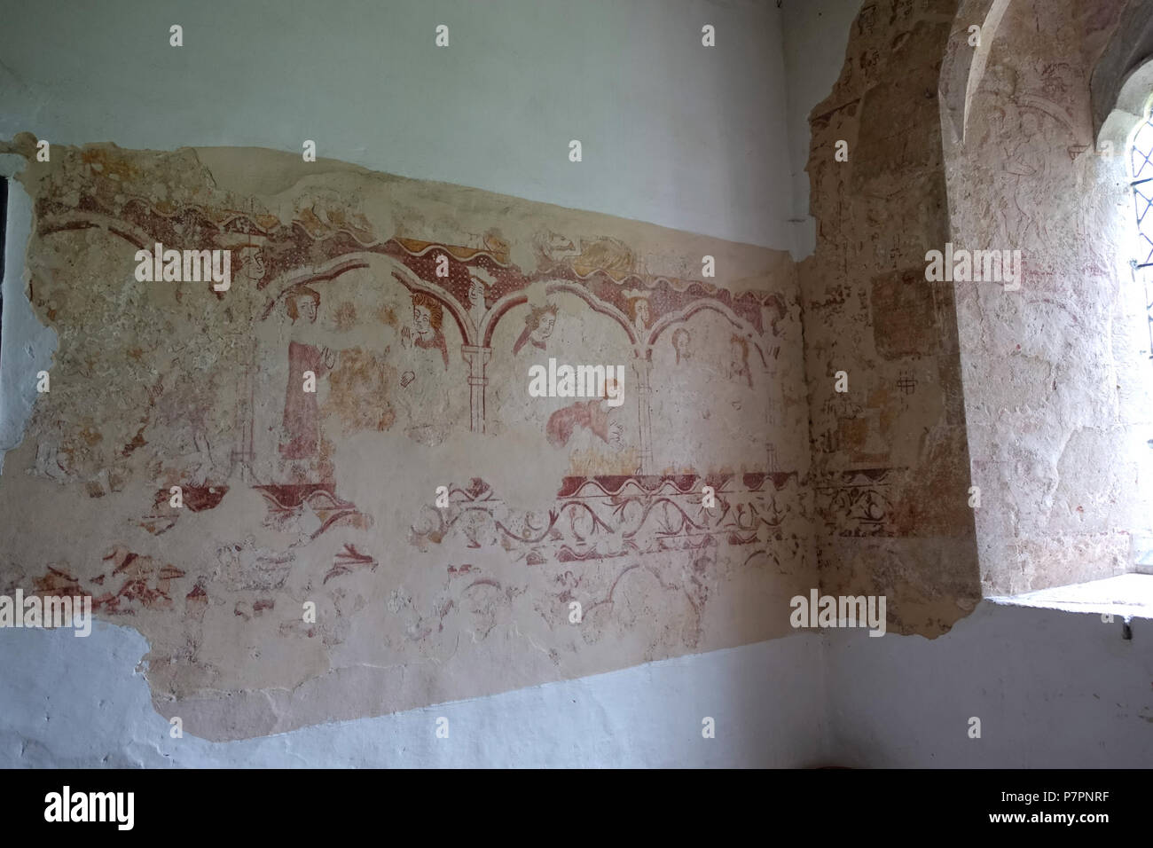 N/A. N/A 397 dipinti murali, la chiesa di San Giorgio, del XIII secolo, ocra rossa - Kelmscott, Oxfordshire, Inghilterra - DSC00199 Foto Stock