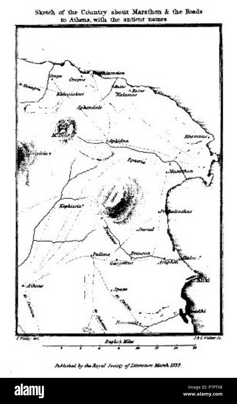Italiano: Antica mappa dell'area di Maratona (Attica, Grecia). 1839 98 Paese di maratona, George Finlay Foto Stock