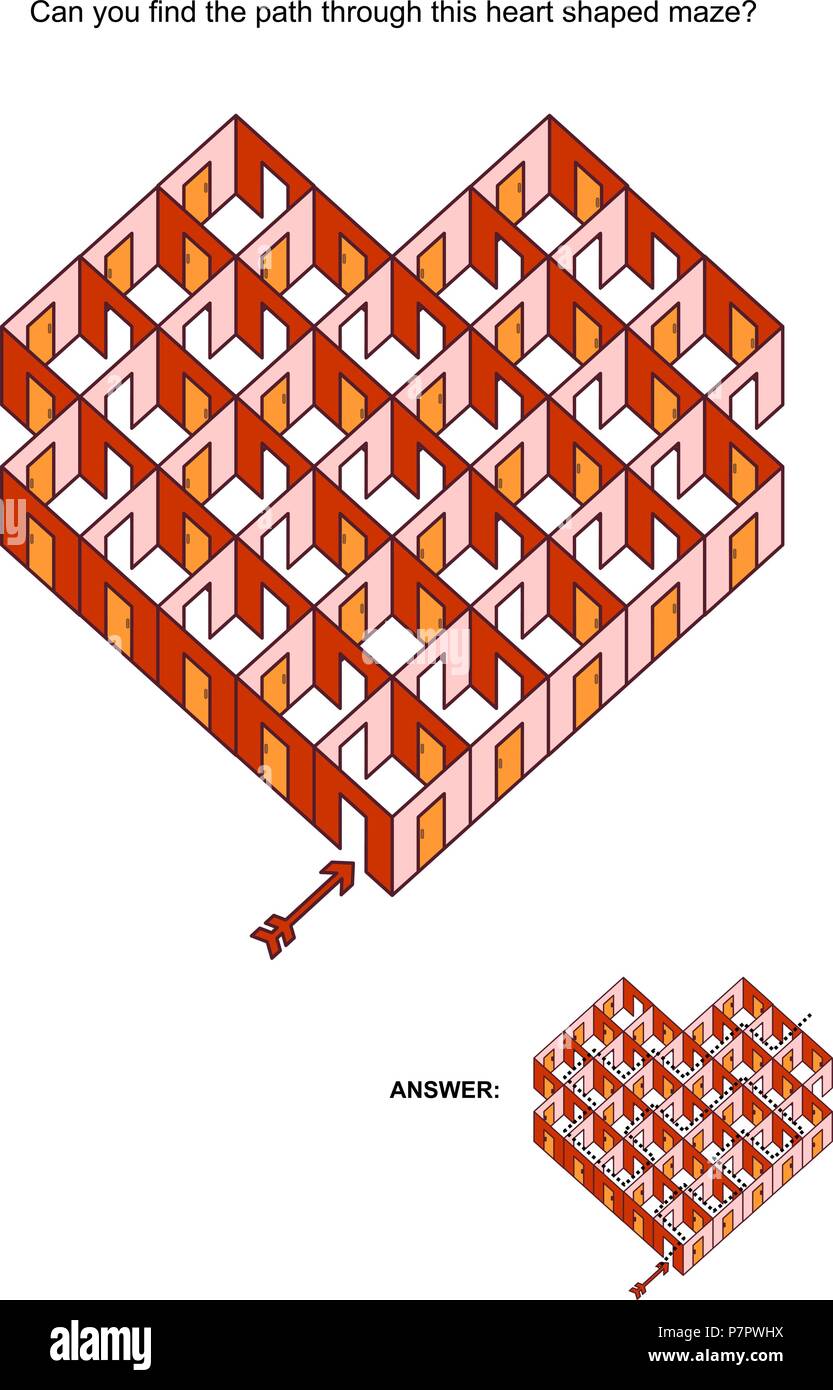 Abstract il giorno di San Valentino, Wedding, romantico, ecc., a tema a forma di cuore le camere e le porte o labirinto labirinto. Adatto sia per bambini che per adulti. Illustrazione Vettoriale