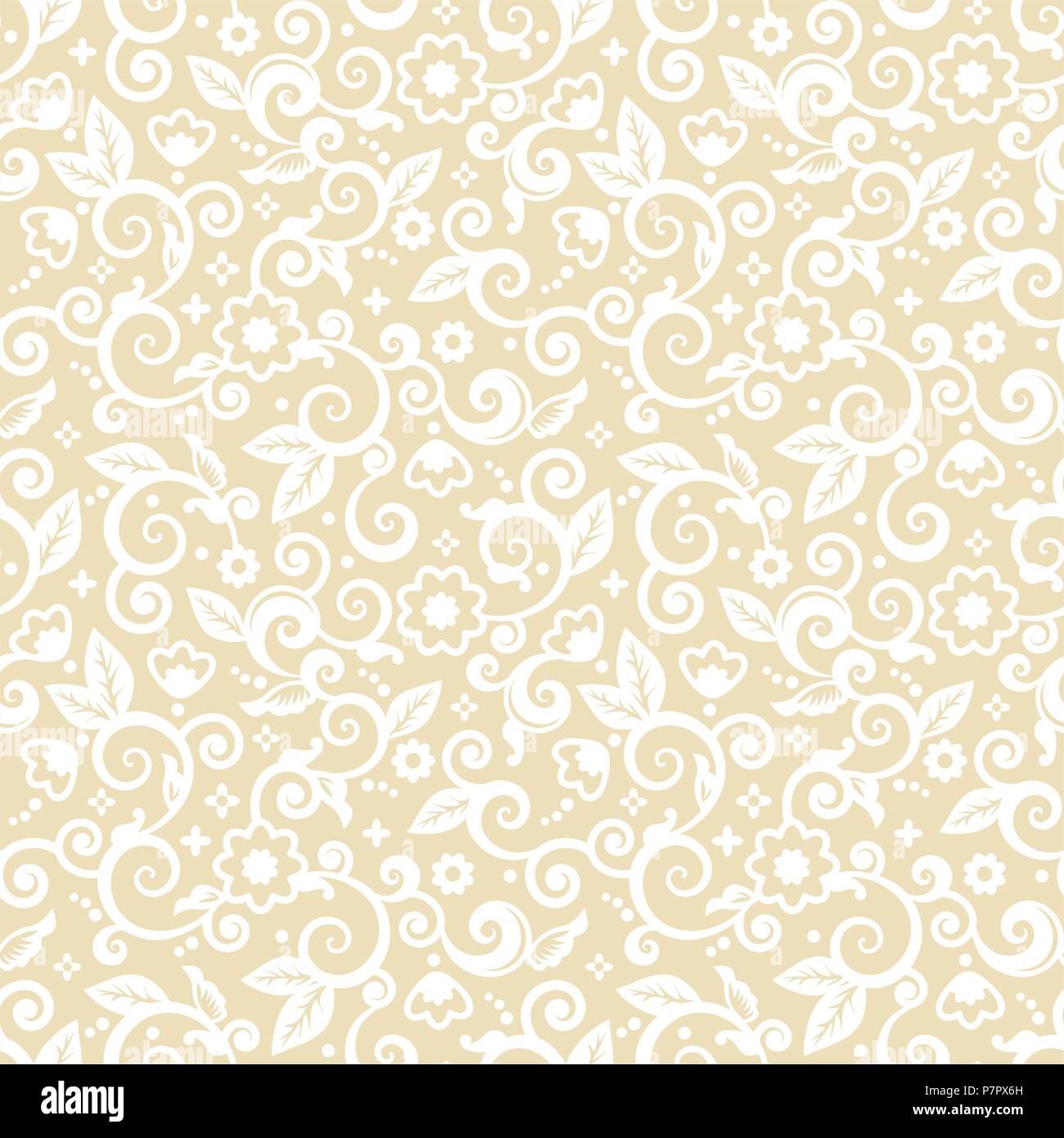 Seamless (si veda 4 piastrelle) elegante bianco su oro pallido abstract motivo floreale, stampa carta da parati, Swatch, tessitura o dello sfondo Illustrazione Vettoriale