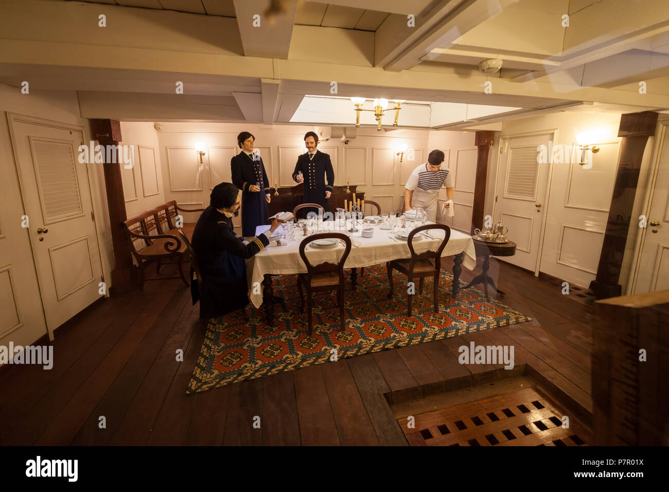 Fragata D. Fernando II e Gloria nave interno, del funzionario pasticcio, fregata della marina portoghese di Cacilhas, Almada, Portogallo, xix secolo guerre di vela Foto Stock