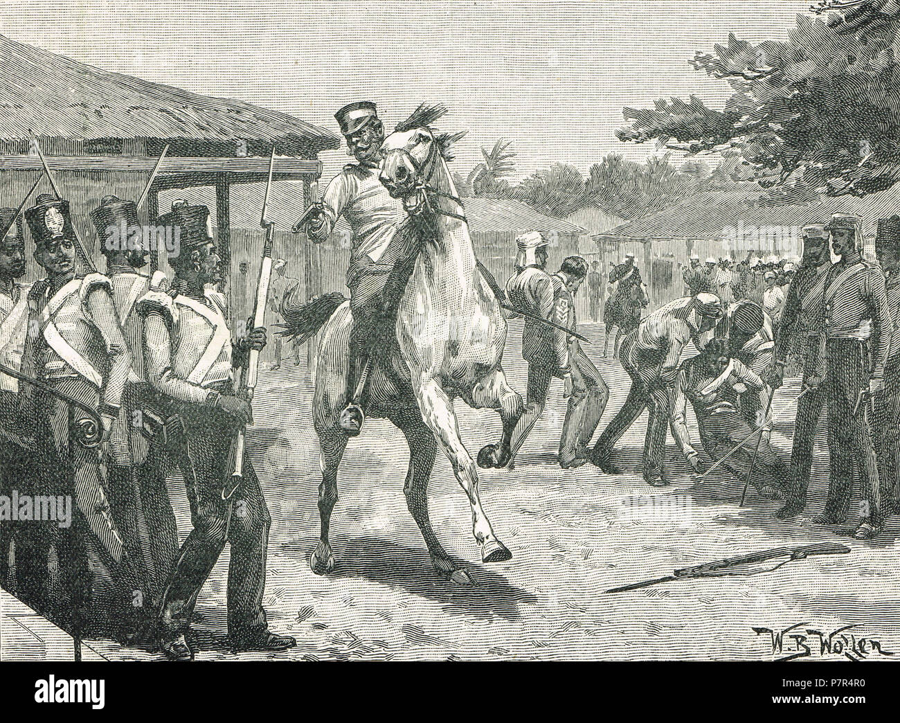 Il generale John Hearsey, affrontando rivoltosi a Barrackpore, West Bengal, India, Mangal Pandey incidente, 29 marzo 1857 Foto Stock