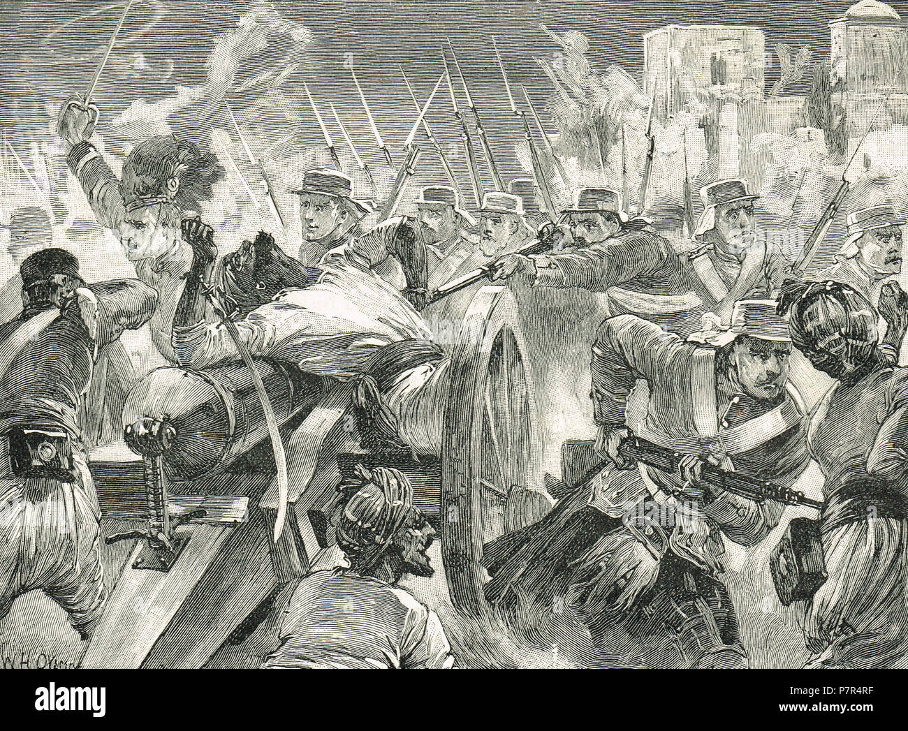 78Montanari catturare le pistole a Cawnpore, Battaglia di Aong, Assedio di Cawnpore, 15 Luglio 1857 Foto Stock