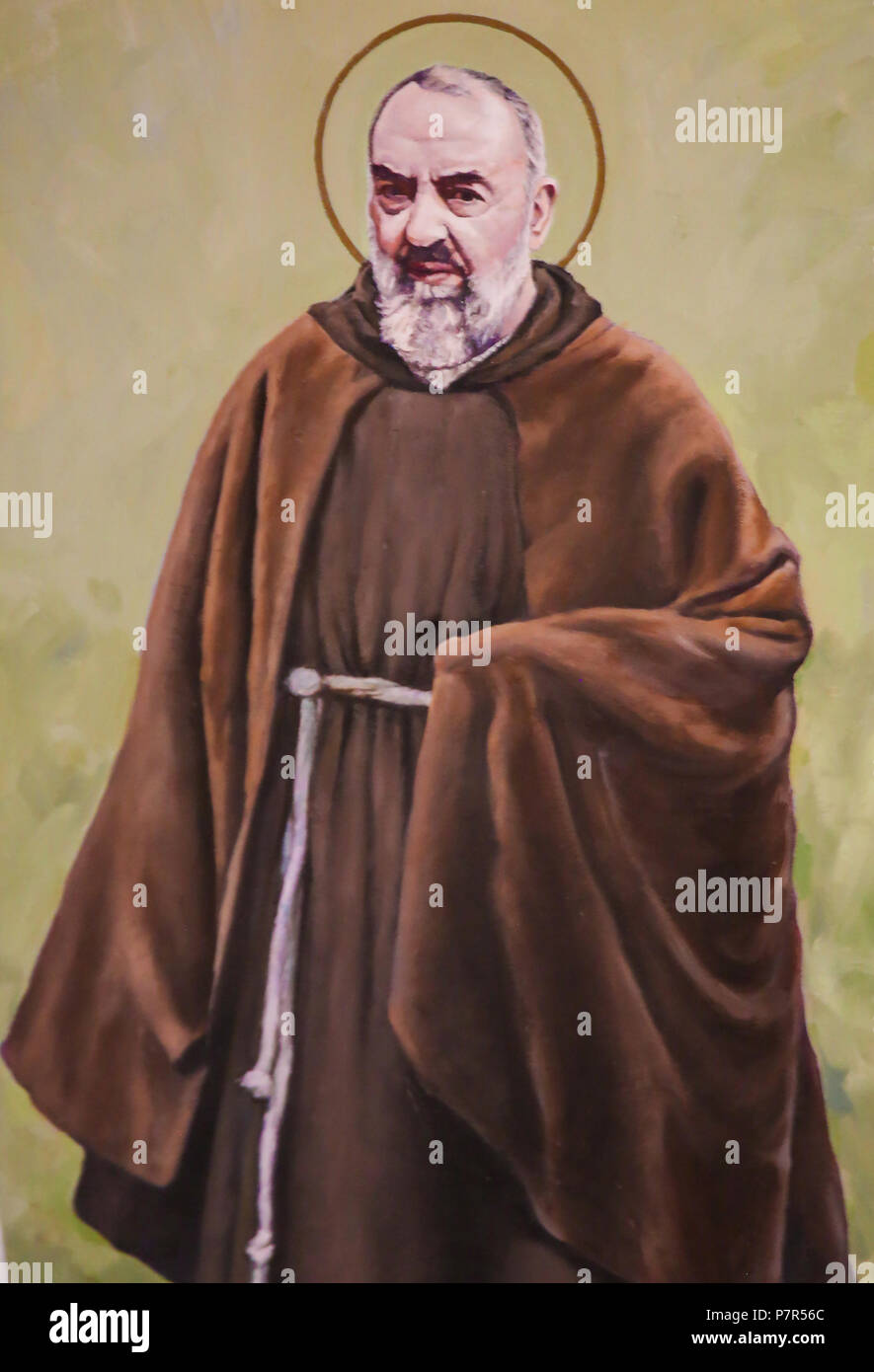 Affresco nella chiesa di San Nicola a Valencia, in Spagna, di Padre Pio o di San Pio da Pietrelcina, celebre frate italiano, sacerdote, stigmatist e mys Foto Stock