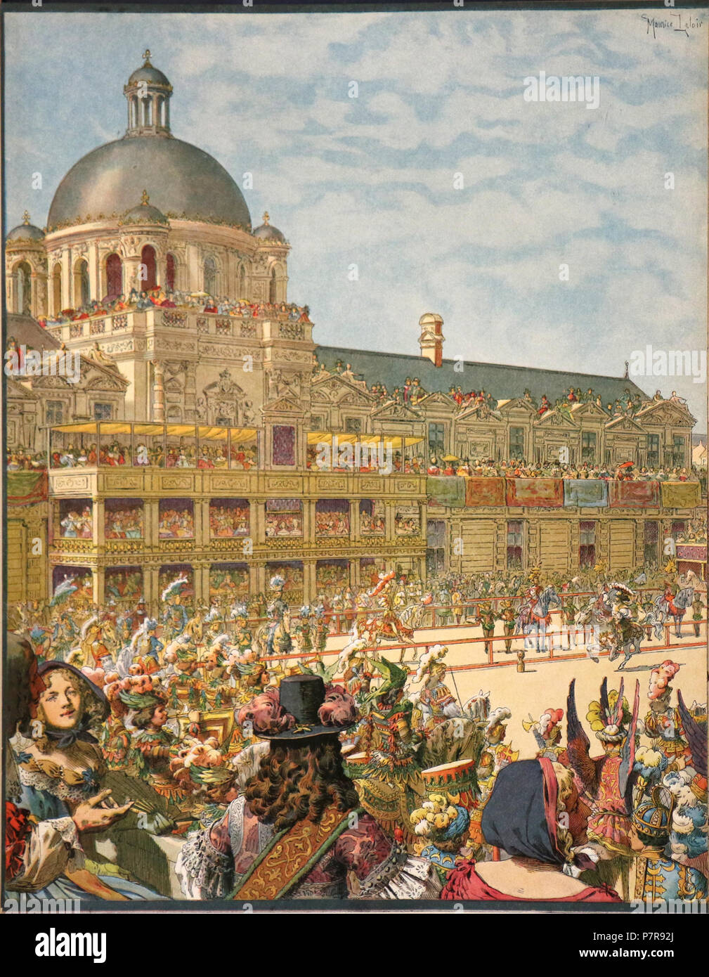 . Le Roy Soleil. Chromotypogravure d'aquarelles (altezza: 36 cm (14,1 in); larghezza: 26 cm (10,2 in)) : Grand carrousel des Tuileries. N/A 262 Maurice Leloir - Le Roy Soleil - Grand carroussel des Tuileries Foto Stock