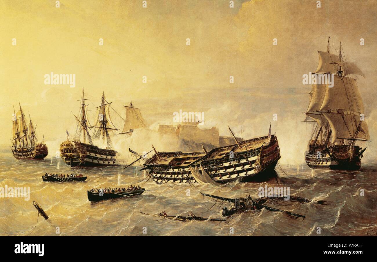 Isola di Cuba. Il XVIII secolo. La difesa del castello di Morro de la Habana, contro l'inglese, 1762. Olio su tela, 1873. Da Rafael Monleon (1844-1900). Museo Navale. Madrid. Spagna. Foto Stock