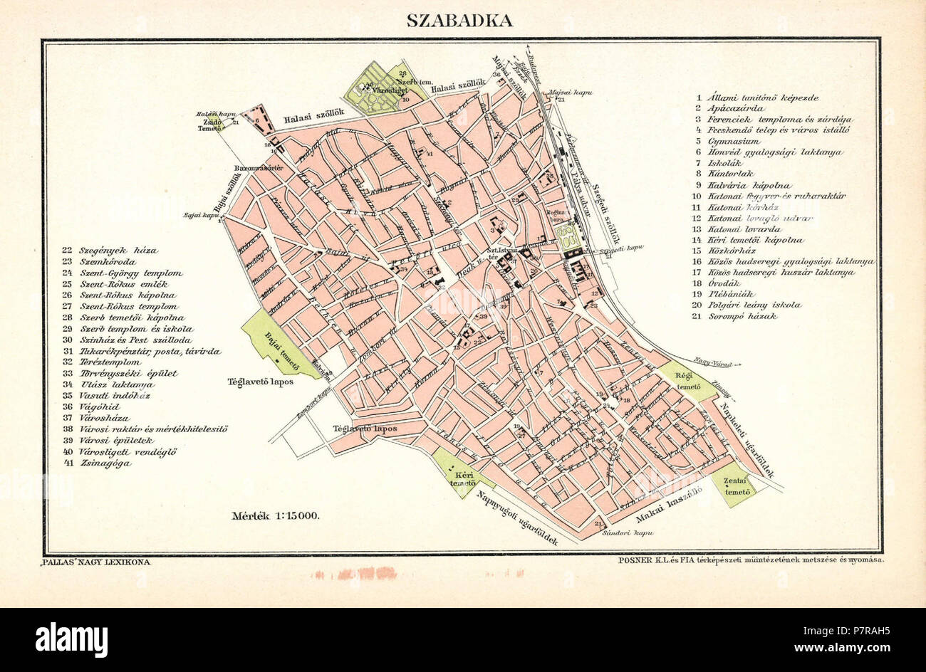 360 Szabadka város térképe, Trianon előtt Foto Stock