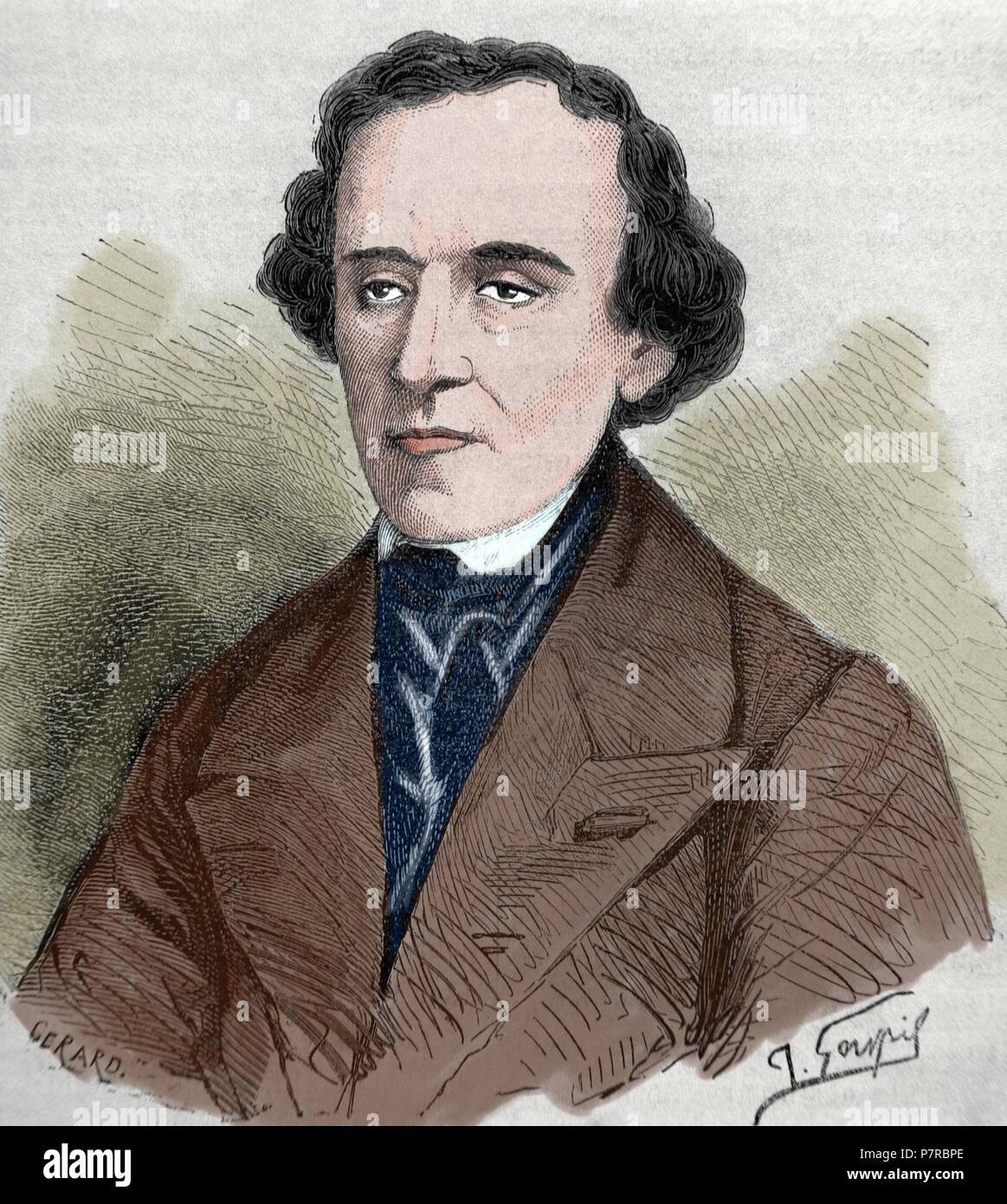 Giacomo Meyerbeer (1791-1864). Opera tedesca compositore. Ritratto. Incisione di Gerard. Xix secolo. Colorati. Foto Stock