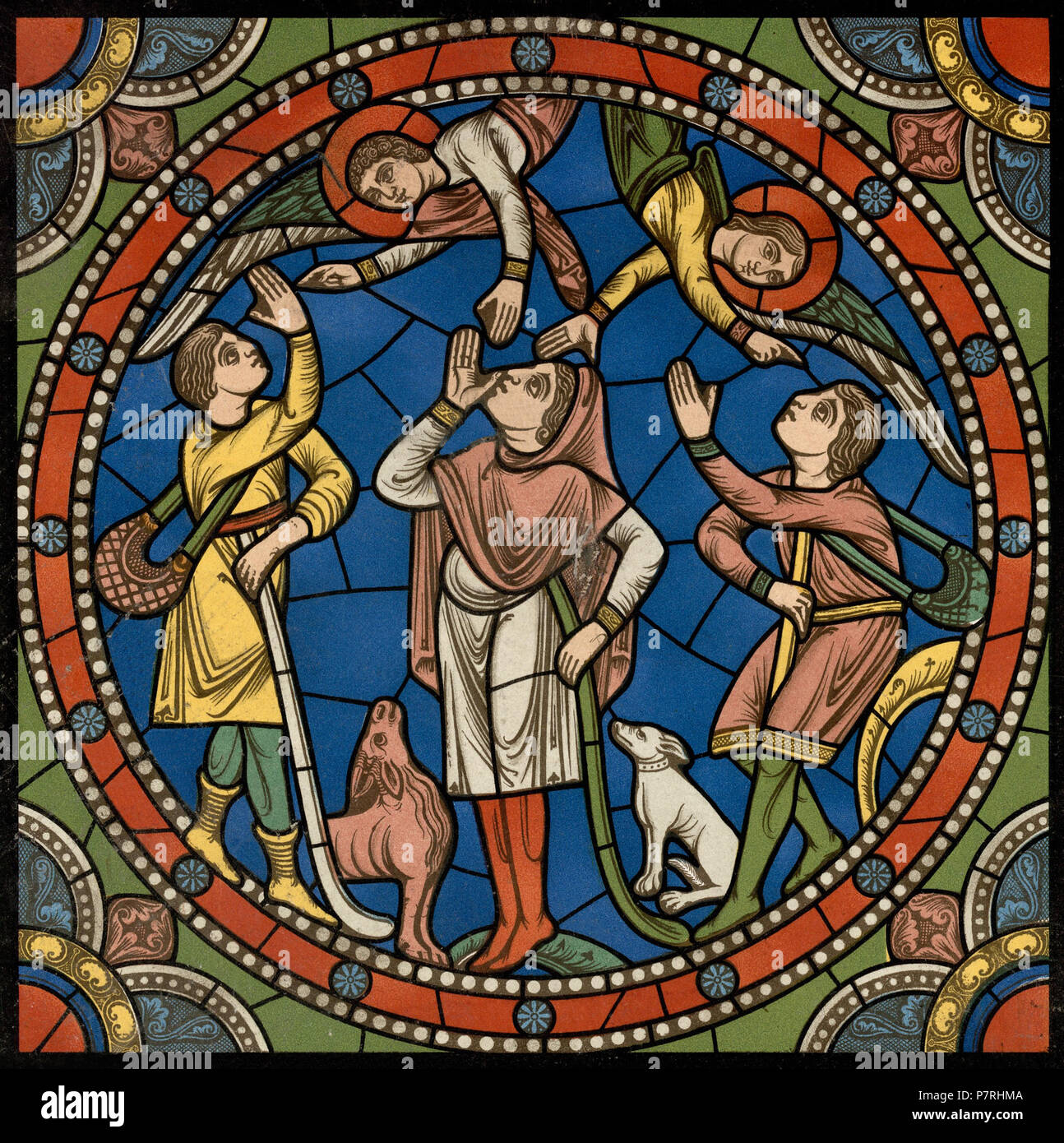 89 Chartres VITRAIL DE LA VIE DE JÉSUS-Cristo Motiv 04 Les Anges apparaissent aux bergers Foto Stock