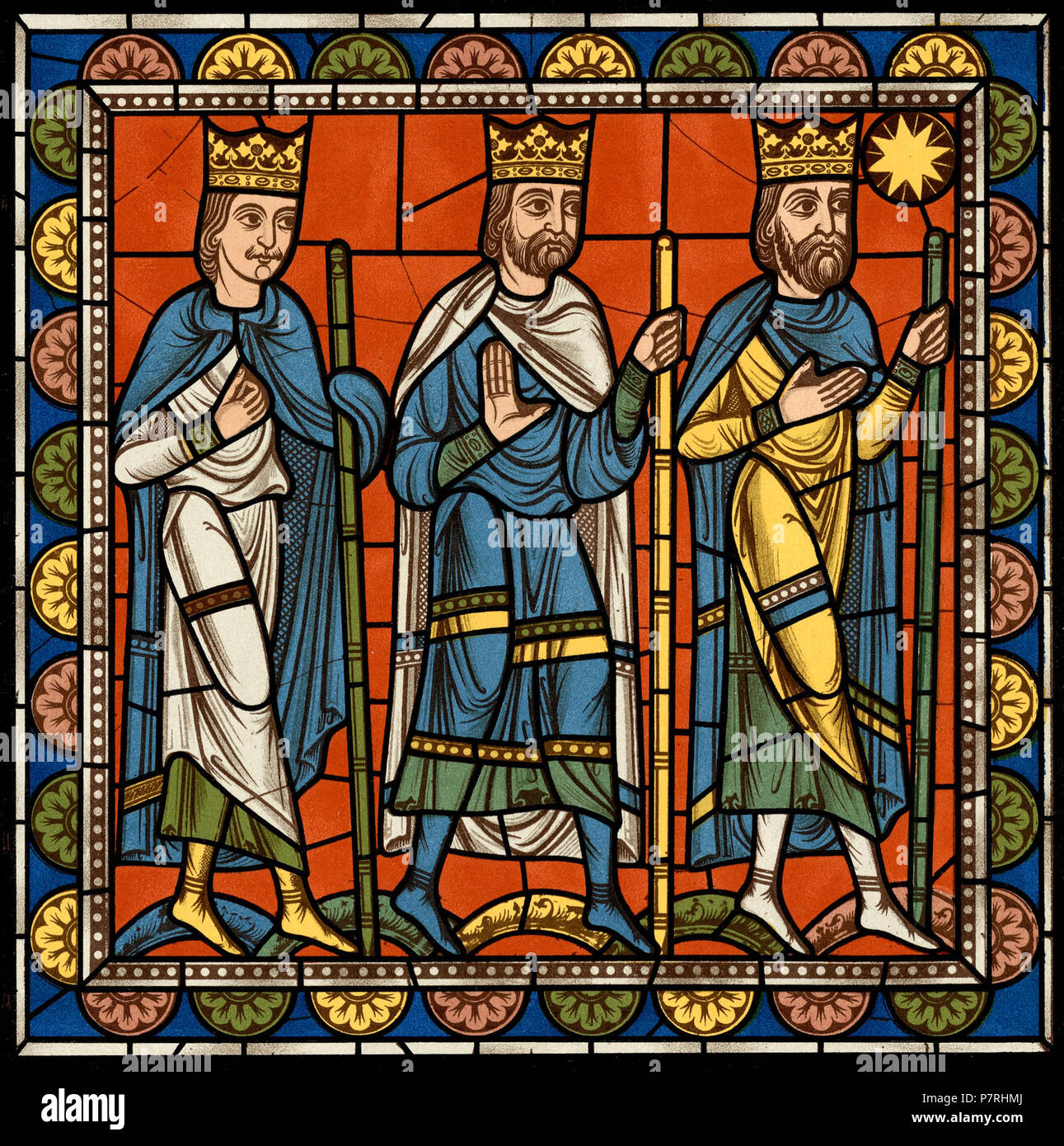 89 Chartres VITRAIL DE LA VIE DE JÉSUS-Cristo Motiv 09 Les Mages s'en retournant, dirigés par l étoile Foto Stock