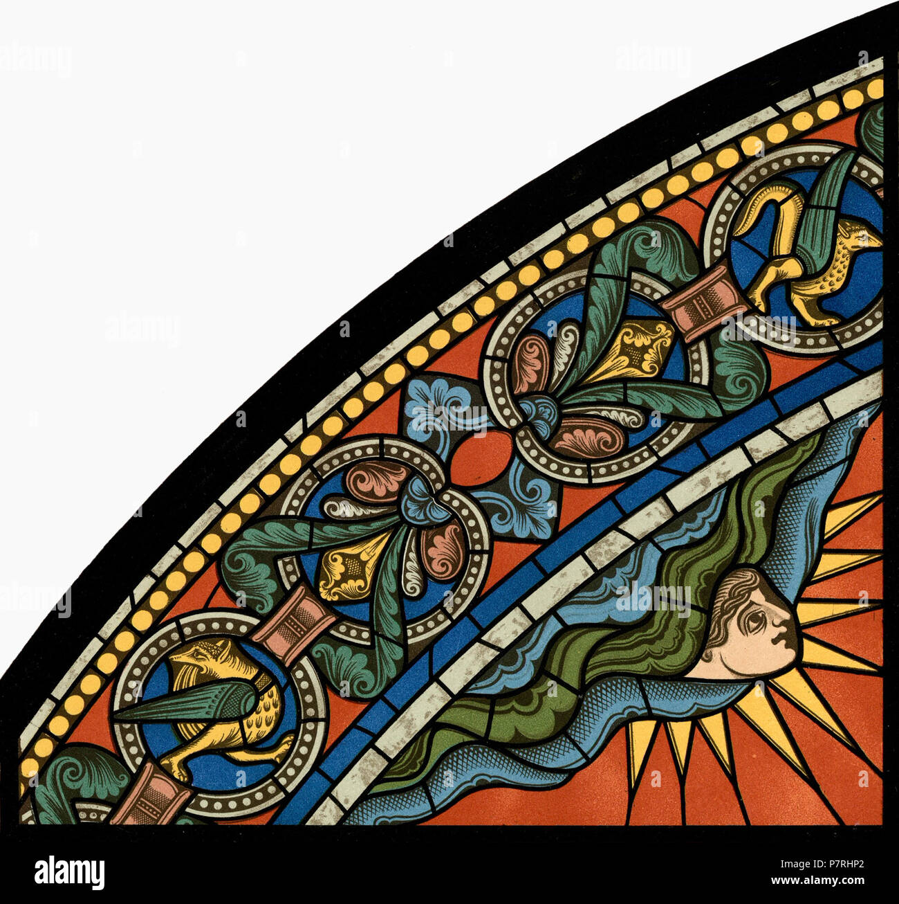 89 Chartres VITRAIL DE LA VIE DE JÉSUS-Cristo Motiv 28 sommet de la fenêtre figura de la Sainte Vierge inquilino son fils sur ses genoux Foto Stock