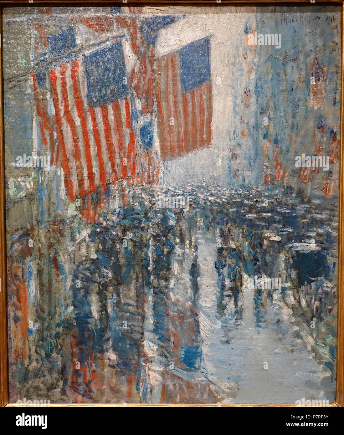 Inglese: mostra a Princeton University Art Museum - Università di Princeton, Princeton, New Jersey, USA. 1 dicembre 2016, 16:31:20 325 giorno di pioggia, Fifth Avenue, dal bambino Hassam, americano, 1916, olio su tela - Princeton University Art Museum - DSC06938 Foto Stock