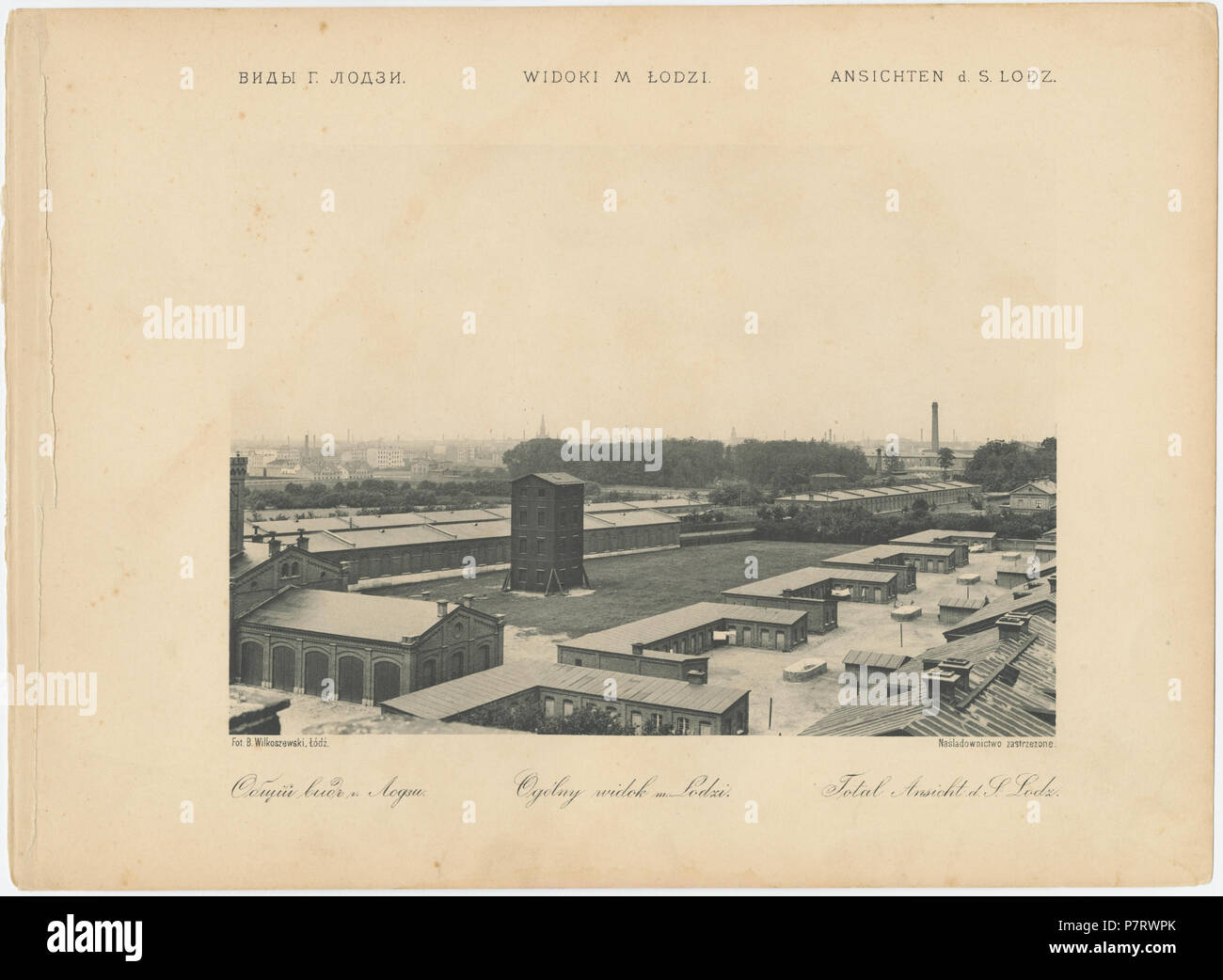 411 Bronisław Wilkoszewski, "Widoki m. Łodzi" - Widok ogólny Łodzi z remizą strażacką zakładów Karola Scheiblera Foto Stock