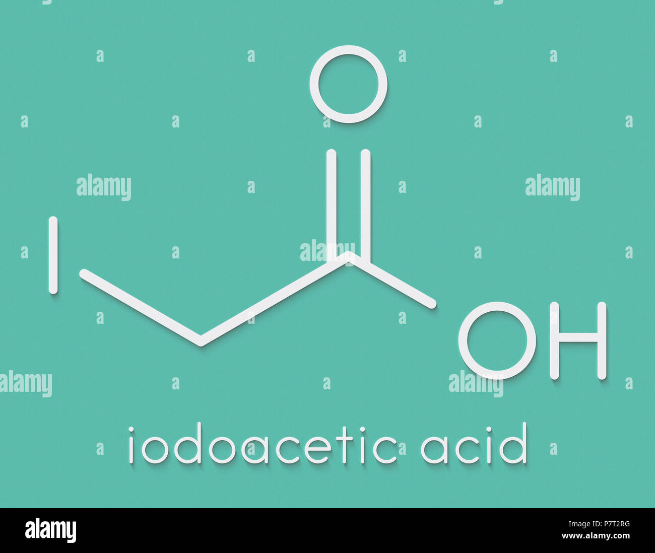 Acido iodoacetico molecola. Tossica agente alchilante. Formula di scheletro. Foto Stock