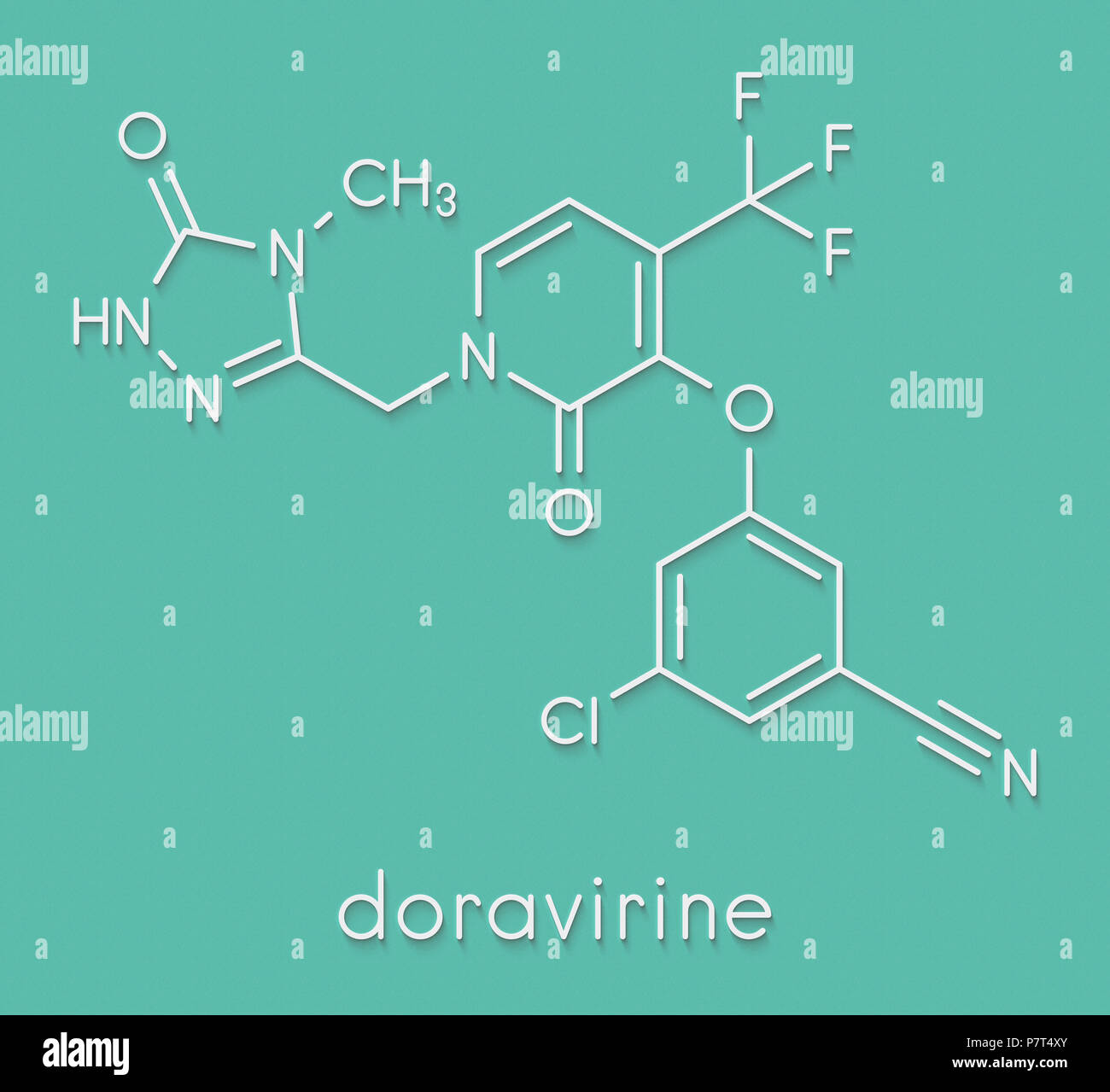 HIV Doravirine molecola di farmaco (non-nucleosidici inibitori della trascrittasi inversa). Formula di scheletro. Foto Stock
