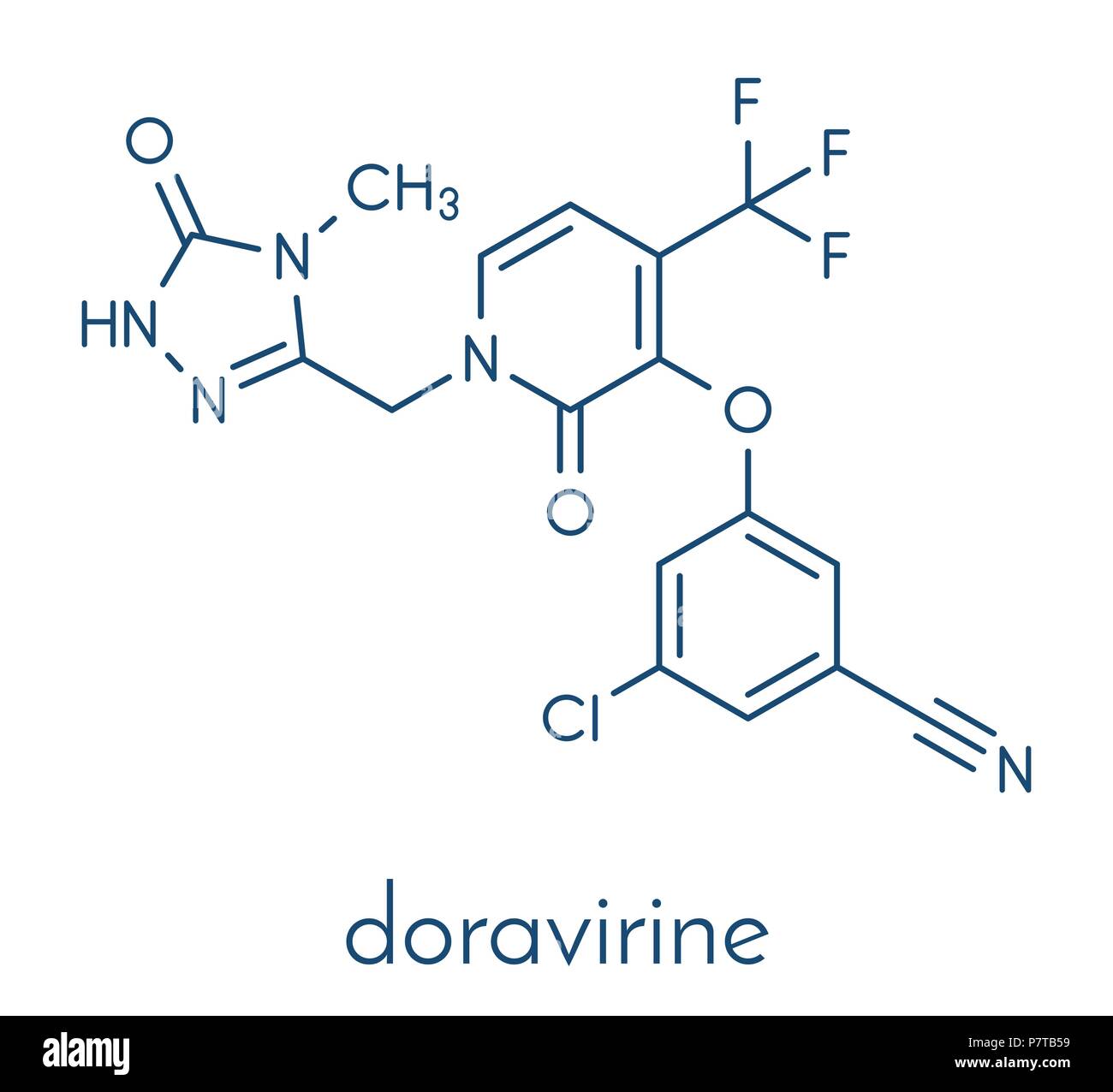 HIV Doravirine molecola di farmaco (non-nucleosidici inibitori della trascrittasi inversa). Formula di scheletro. Illustrazione Vettoriale