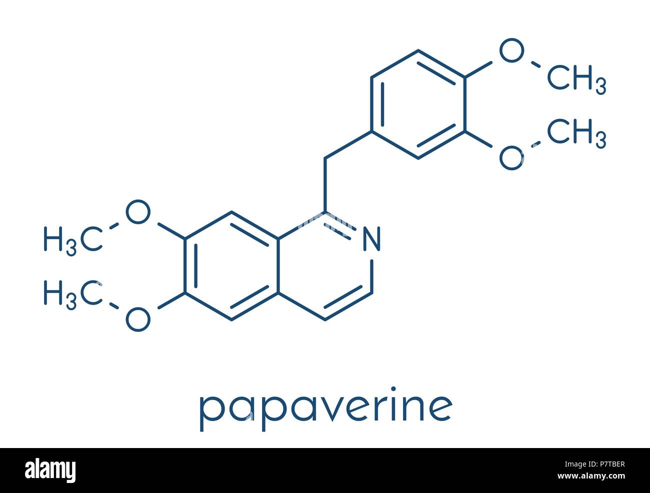 Papaverina oppio molecola alcaloide. Utilizzato come farmaco antispastico.  Formula di scheletro Immagine e Vettoriale - Alamy