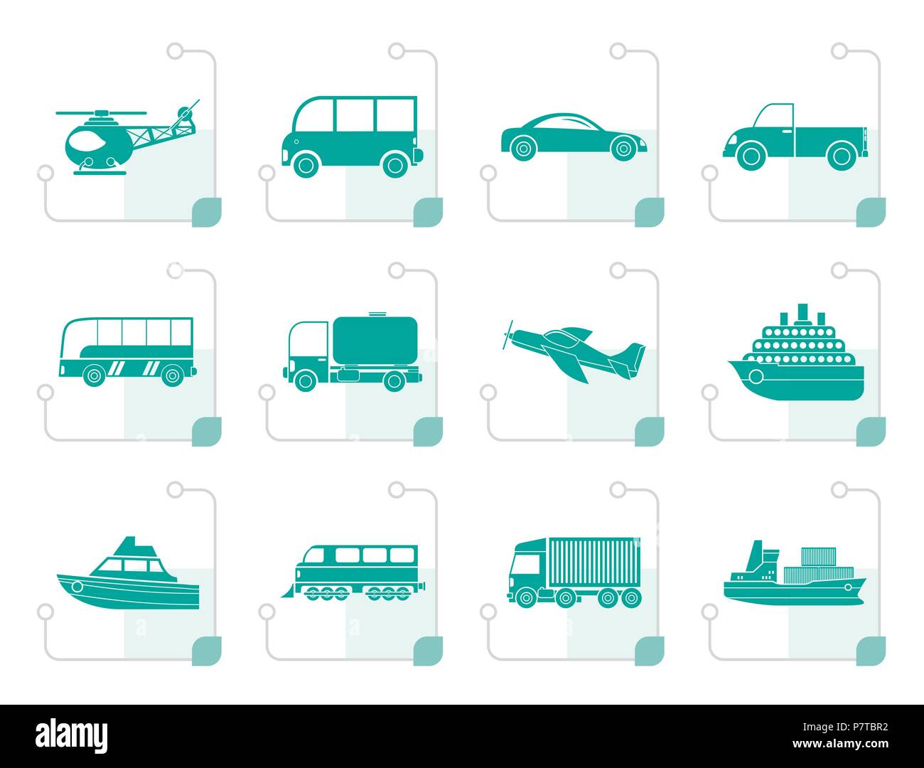Stilizzata viaggi e trasporti icone - vettore icona impostare Illustrazione Vettoriale