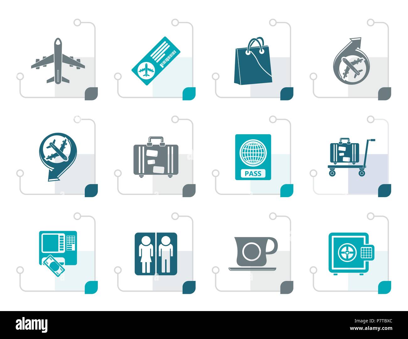 Aeroporto stilizzata, viaggi e trasporti icone 1 - vettore icona impostare Illustrazione Vettoriale
