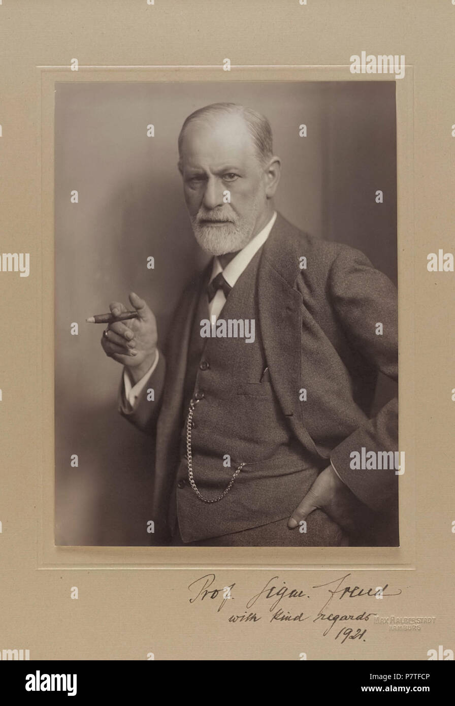 Inglese: ritratto fotografico di Sigmund Freud, firmato dal sitter ("prof. Sigmund Freud') . circa 1921 346 Sigmund Freud, da Max Halberstadt Foto Stock