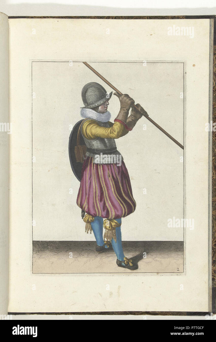 Inglese: illustrazioni per libri di 'Nassausche wapen-handelinge, van schilt, spy rappier, ende target sul'. tra il 1611 e il 1618 1 002 (pikeman, colore) illustrazioni per libri di Nassausche wapen-handelinge, van schilt, spy rappier, ende target sul Foto Stock