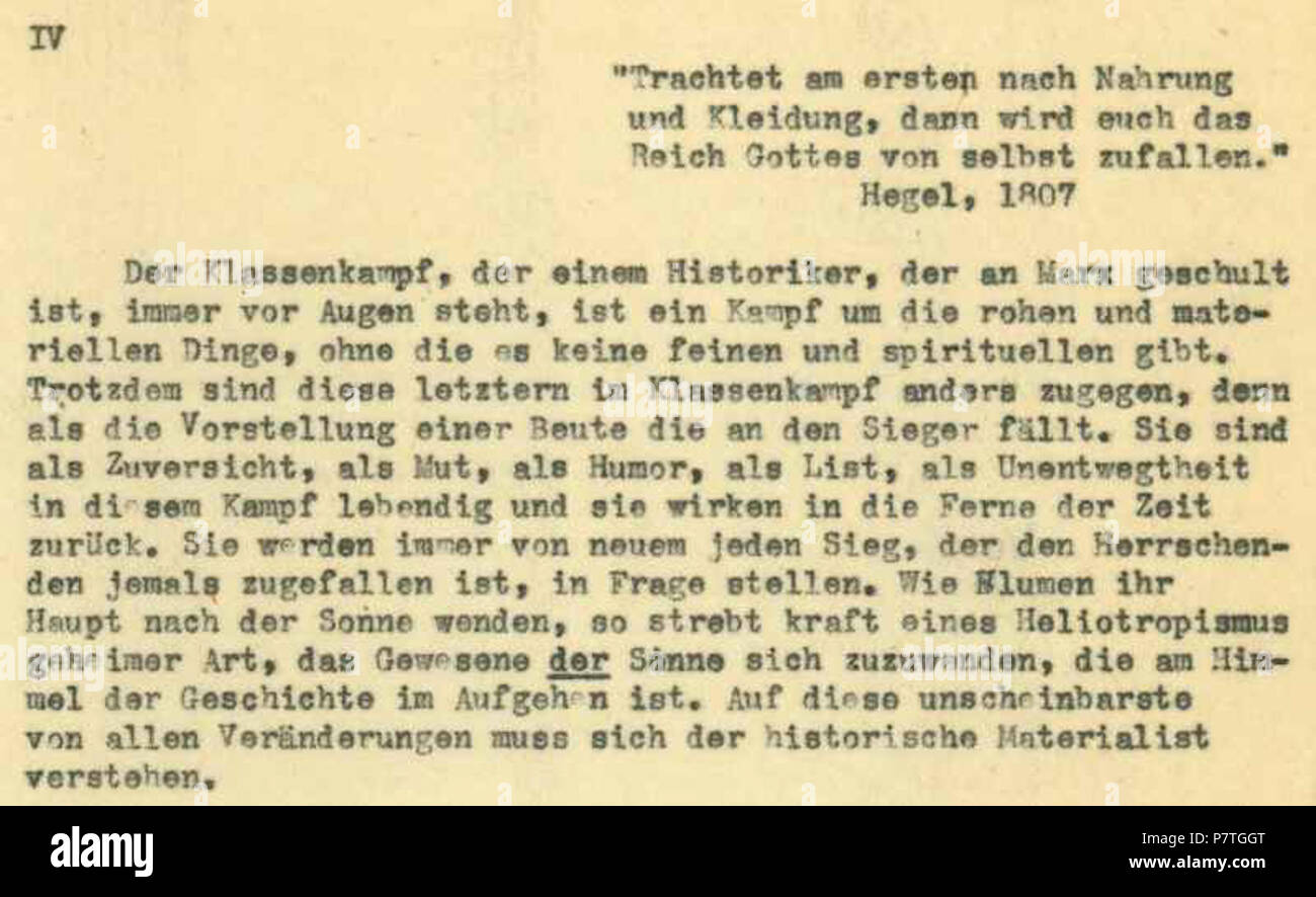 Inglese: sul concetto di storia, la versione 'Abschrift' tesi di laurea 4 . 1940 2 04 typoskript Foto Stock