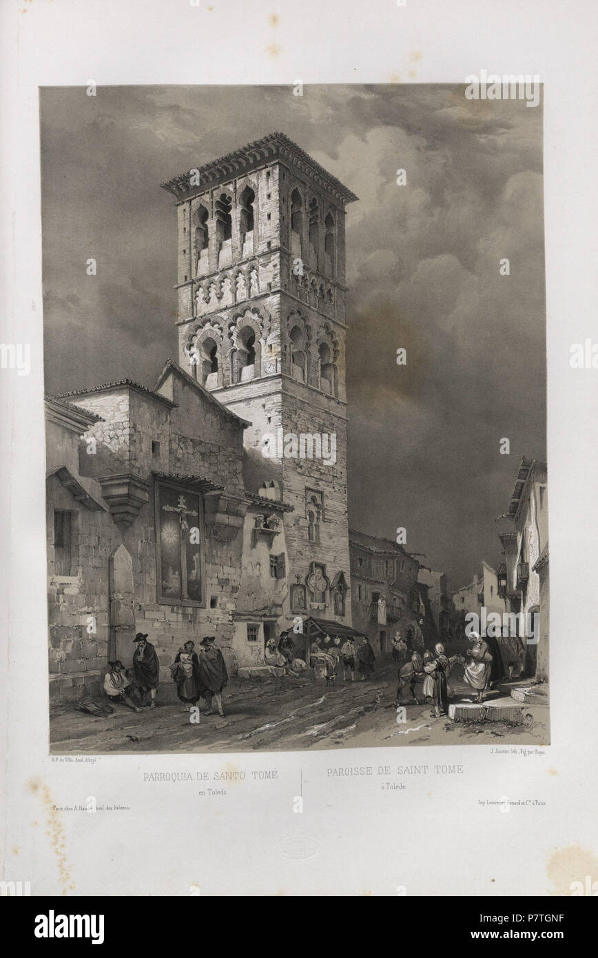 3 1844 España artística y monumentale, vistas y descripción de los Sitios y monumentos más notabili de España, vol 2, Parroquia de Santo Tomé en Toledo Foto Stock