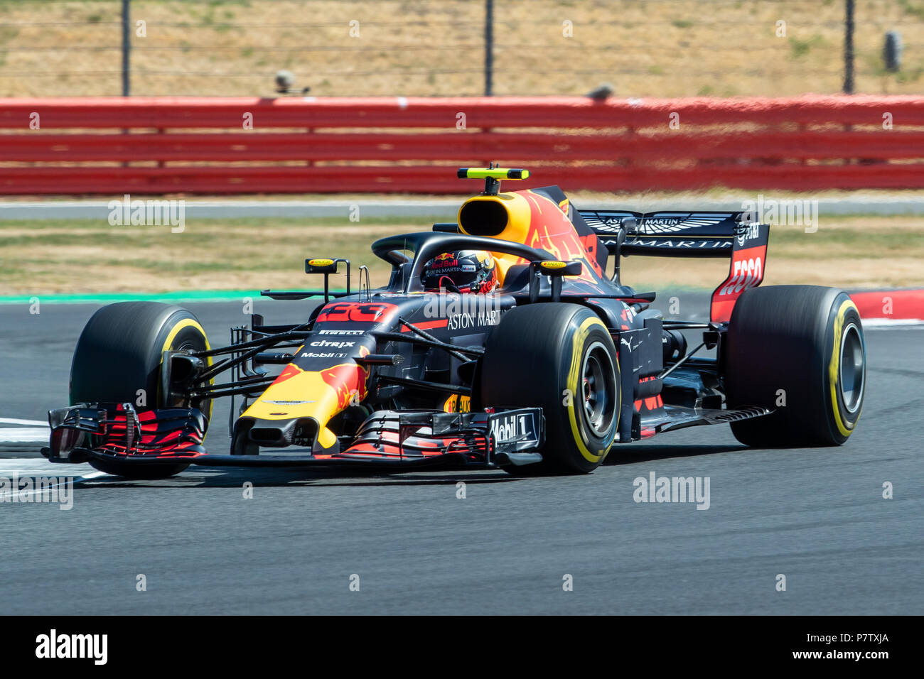 Circuito di Silverstone, Silverstone, UK. 7 Luglio, 2018. British Formula One Grand Prix, qualifica del sabato; Max Verstappen nella sua Aston Martin Red Bull Racing Red Bull Racing TAG Heuer RB14 Credito: Azione Sport Plus/Alamy Live News Foto Stock