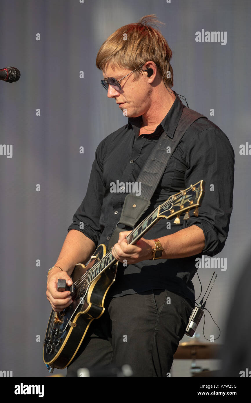 Hyde Park, Regno Unito. 7h luglio 2018, Interpol in esecuzione al British Summer Time, dotate di Paolo banche, Carlos Dengler, Daniel Kessler, Sam Fogarino, Greg Drudy, David Pajo, Guido Schneider, Tom Clark,UK.Hyde Park di Londra. © / Alamy Live News Foto Stock