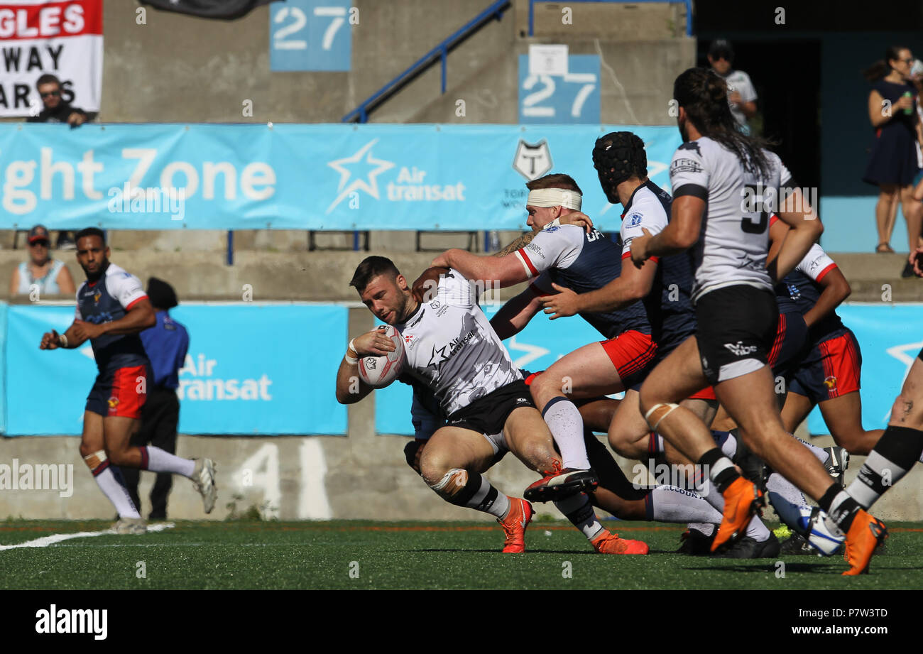 Lamport Stadium, Toronto, Ontario, Canada, 7 luglio 2018. Andy Ackers sull'attacco per Toronto Wolfpack durante il Toronto Wolfpack v Sheffield Eagles nel Betfred campionato. Credito: Touchlinepics/Alamy Live News Foto Stock