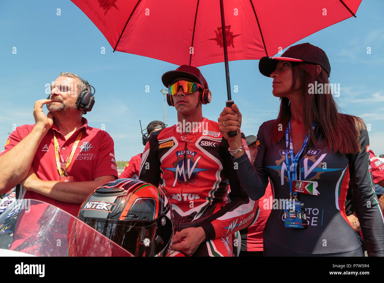 Misano, Italia. 08 Luglio, 2018. 8 luglio 2018 - 81, Jordi Torres, ESP, MV Agusta 1000 F4, MV Agusta Reparto Corse, azione durante la gara WorldSBK 2 della Pirelli Riviera di Rimini Round il 8 luglio 2018 a Misano World Circuit 'Marco Simoncelli'', Italia Credito: Dario Dominin/AFP7/ZUMA filo/Alamy Live News Credito: ZUMA Press, Inc./Alamy Live News Foto Stock