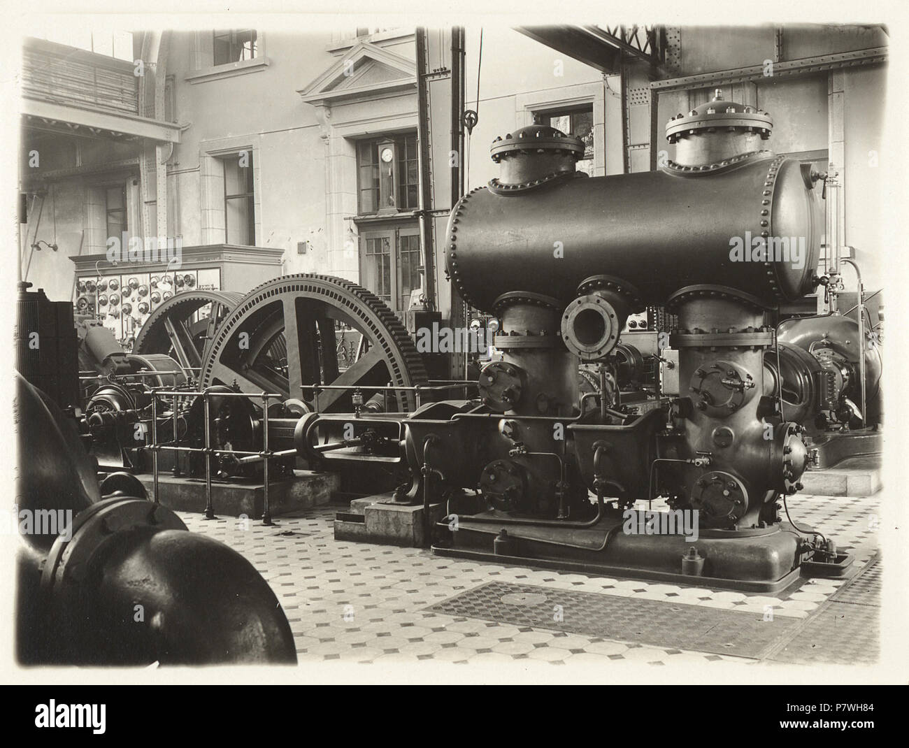 150 ETH-BIB-Zurigo, ETH Zürich, Altes Maschinenlaboratorium, Maschinensaal, Hochdruckkolbenpumpe, Steuerungsmechanismus-Ans 01447 Foto Stock