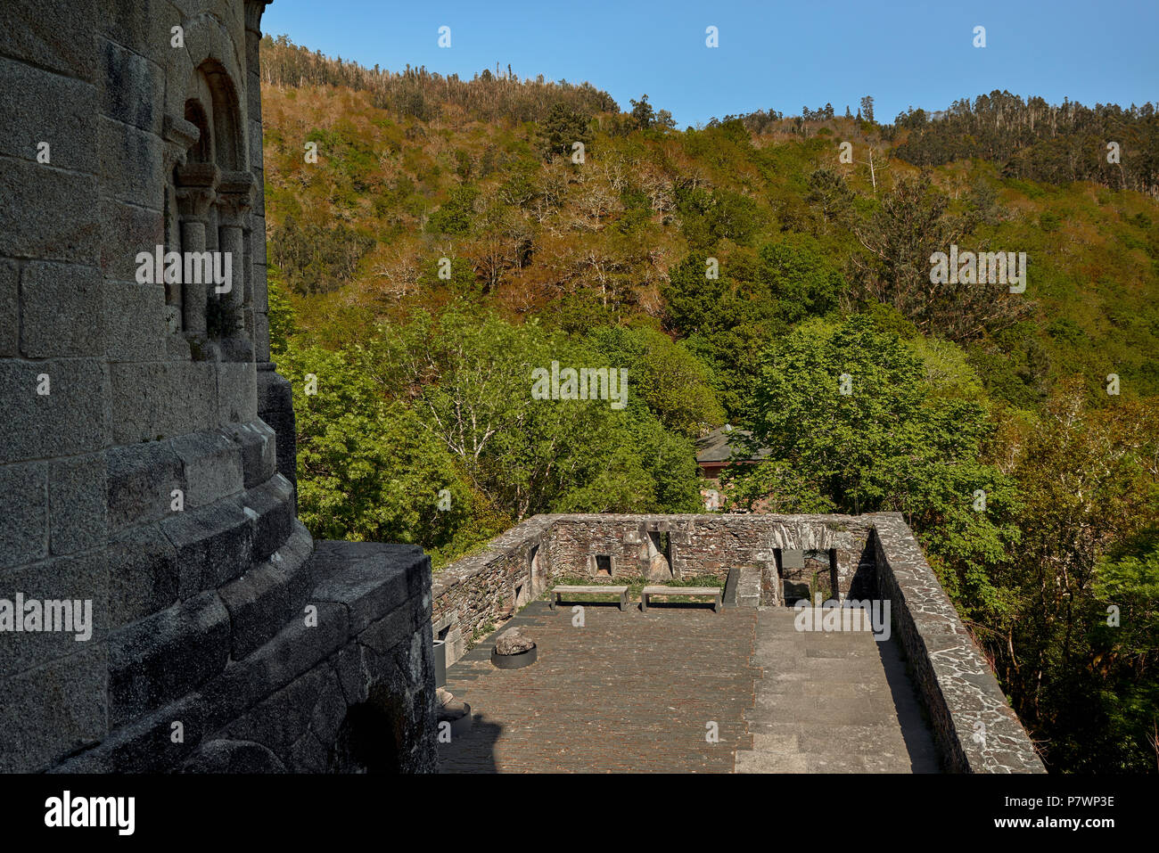 Monastero di San Juan de Caaveiro, anno 934, Fragas Eume canc per anchorites. Pontedeume, La Coruña, Galizia, Spagna, Europa Foto Stock