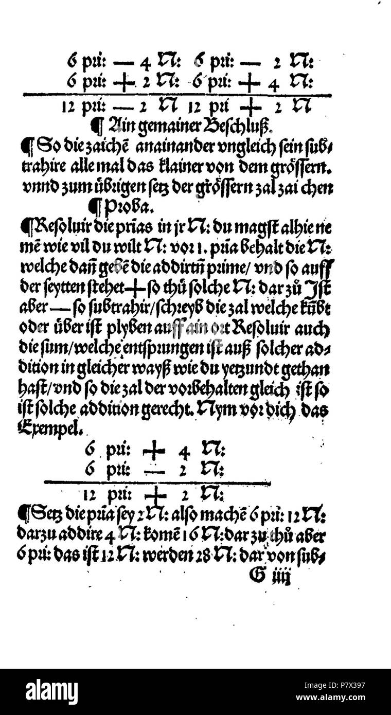 . Ayn nuovo kunstlich buech welches gar gewiss vnd behend lernet nach der regel gemainen detre/ welschen pratiche/ regeln falsi vñ erlichë regeln .... Deutsch: Dies ist ein Scan des historischen Buches inglese: questa è una scansione del documento storico . N/A 128 De Rechenbuch (Schreiber) 107 Foto Stock