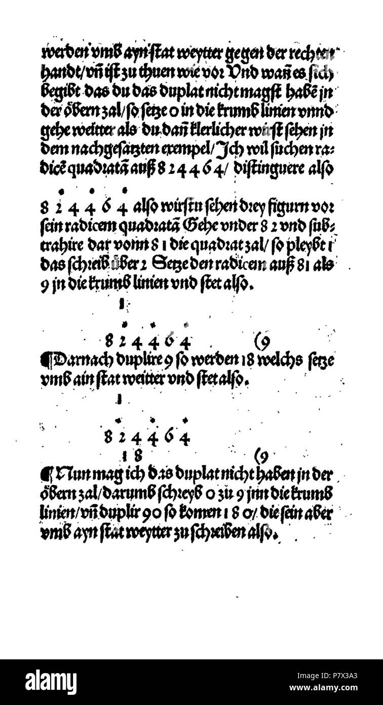 . Ayn nuovo kunstlich buech welches gar gewiss vnd behend lernet nach der regel gemainen detre/ welschen pratiche/ regeln falsi vñ erlichë regeln .... Deutsch: Dies ist ein Scan des historischen Buches inglese: questa è una scansione del documento storico . N/A 128 De Rechenbuch (Schreiber) 126 Foto Stock