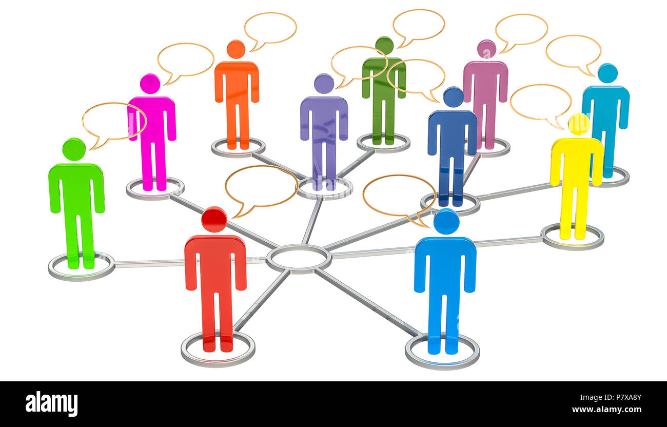 Social media, comunicazione di rete concept. 3D rendering isolati su sfondo bianco Foto Stock